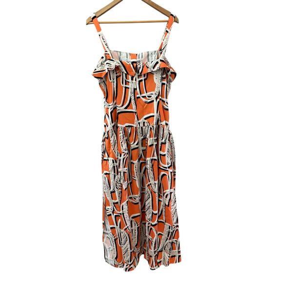 Karl Lagerfeld Paris Sleeveless Printed Square Neck Midi Dress Orange Size 12 - Picture 12 of 15
